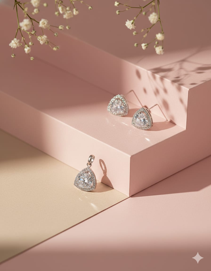 Solitaire Triangle Pendant Set